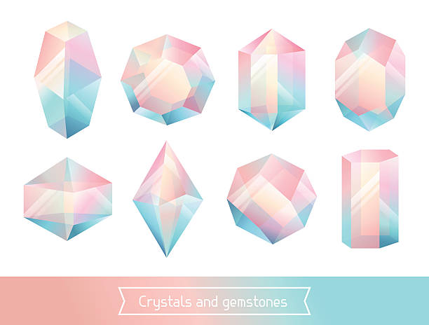 stockillustraties, clipart, cartoons en iconen met set of geometric crystals gem and minerals - edelsteen