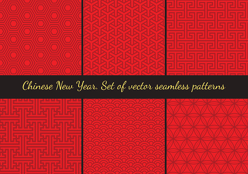 Set of geometric seamless patterns in East Asian style
