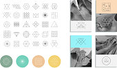 Set of geometric shapes. Trendy hipster retro backgrounds and logotypes.