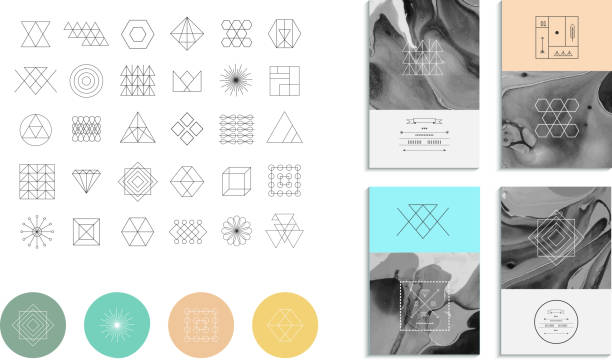 Set of geometric shapes. Trendy hipster retro backgrounds Set of geometric shapes. Trendy hipster retro backgrounds and logotypes. symmetry stock illustrations