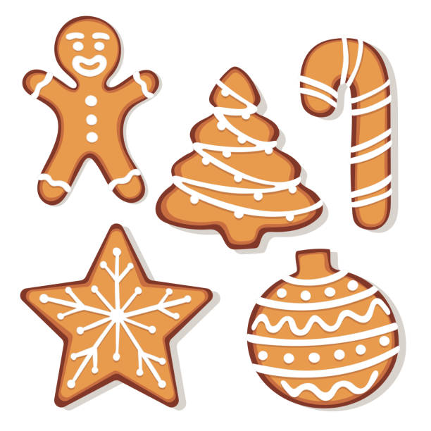 Set of gingerbread christmas cookie illustrations vector art illustration