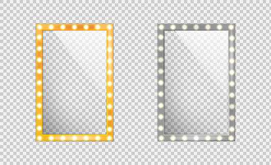 Set of glass frame with lights isolated.Vector illustration isolated on white background.