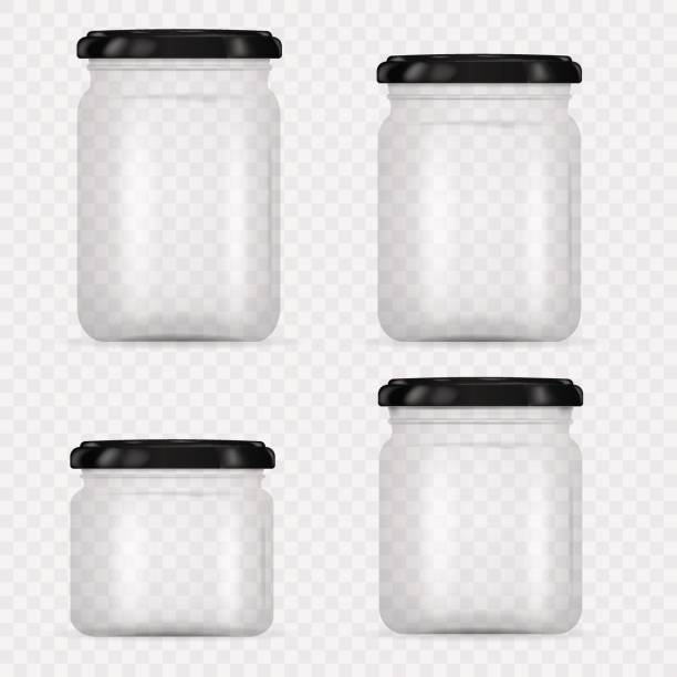 Set of Glass Jars for canning and preserving. Vector Illustration isolated on transparent background.Empty transparent glass jar with screw cap. Round Shape Glass Canister. Set of Glass Jars for canning and preserving. Vector Illustration isolated on transparent background.Empty transparent glass jar with screw cap. Round Shape Glass Canister. Eps 10. jar stock illustrations
