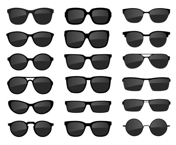 zestaw okularów izolowanych. ikony modeli okularów wektorowych. okulary przeciwsłoneczne, okulary, izolowane na białym tle. różne kształty - wektor czas. - sunglasses stock illustrations