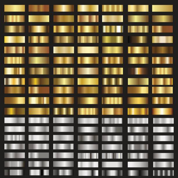 Set of gold and silver gradient textures. Vector. Set of gold and silver gradient textures. Vector. gold metal stock illustrations