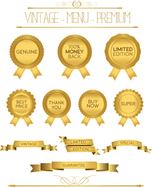 Set of gold badges and labels http://goo.gl/oKlGnN royalty free commercial use drawing stock illustrations