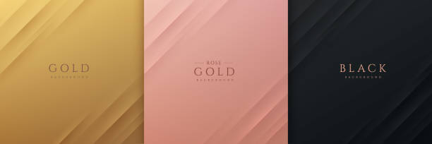 Set of gold, black and rose gold abstract background with dynamic diagonal stripe lines and shadow. Modern and simple template banner collection design. Luxury and elegant concept. EPS10 vector Set of gold, black and rose gold abstract background with dynamic diagonal stripe lines and shadow. Modern and simple template banner collection design. Luxury and elegant concept. EPS10 vector rose gold background stock illustrations