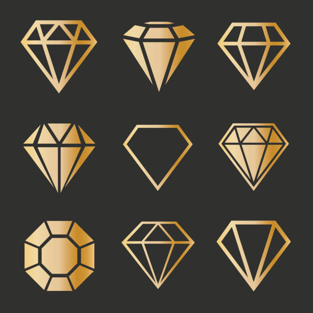 Set of gold diamonds in a flat style. Set of gold diamonds in a flat style. diamond shaped stock illustrations