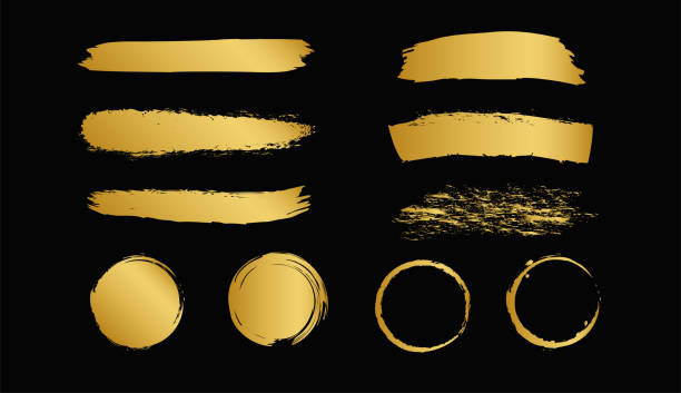 illustrazioni stock, clip art, cartoni animati e icone di tendenza di set di pennello dorato stoke isolato su sfondo nero. illustrazione vettoriale - dorato colore descrittivo