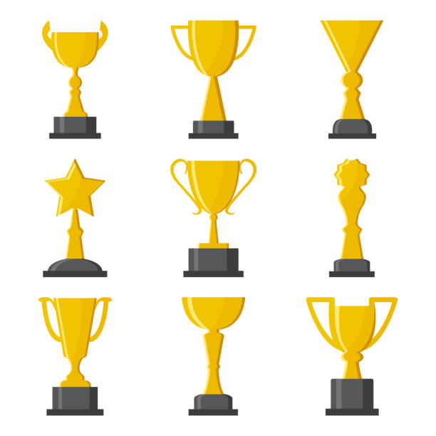 Set of golden cups award. Vector illustration Set of golden cups award. Vector illustration trophy award illustrations stock illustrations