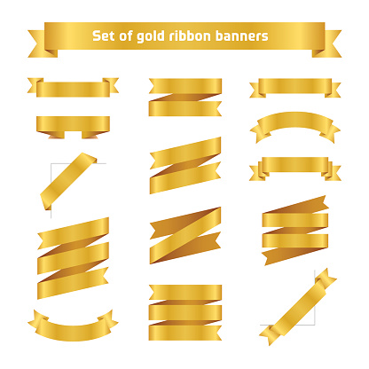Set of golden ribbon banners. Flat vector gold tape collection.