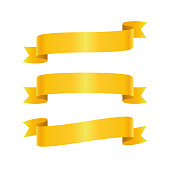 Set of golden ribbon bannes on white background, vector illustration