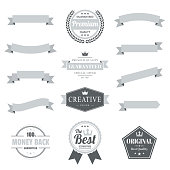 Set of Gray ribbons, banners, badges and labels, isolated on a blank background. Elements for your design, with space for your text. Vector Illustration (EPS10, well layered and grouped). Easy to edit, manipulate, resize or colorize.
