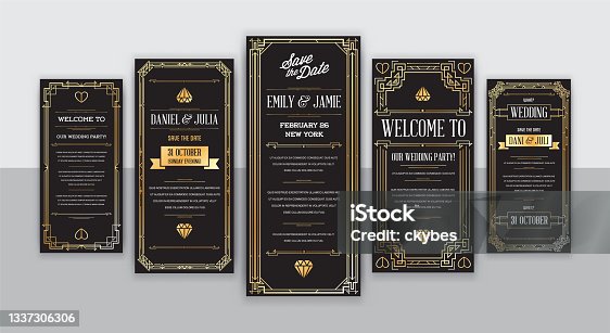 istock Set of Great Quality Style Invitation in Art Deco or Nouveau Epoch 1920's Gangster Era Collection Vector 1337306306