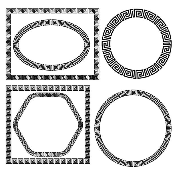 Set of Greek Ornamenal Frames Set of Greek Ornamenal Frames Isolated on White Background maze borders stock illustrations