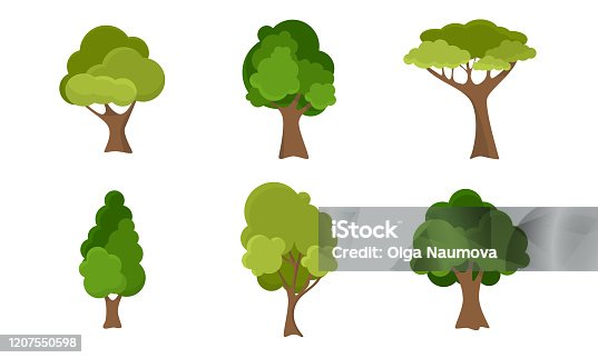 istock Set of green deciduous summer blooming trees vector illustration 1207550598
