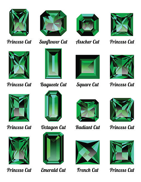 長方形カット付きグリーンエメラルドセット - エメラルド点のイラスト素材／クリップアート素材／マンガ素材／アイコン素材