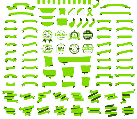 Set of Green Ribbons, Banners, badges, Labels - Design Elements on white background