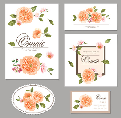 Set of greeting cards with roses