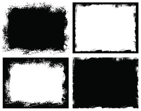 Set of grunge background. Broken dirty rough frames. Black and white editable vector ready to use.
