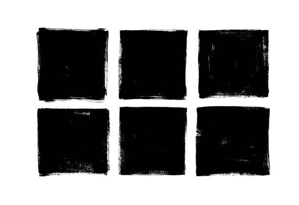 Set of grunge square template backgrounds. Vector black painted squares or rectangular shapes. Set of grunge square template backgrounds. Vector black painted squares or rectangular shapes. Hand drawn brush strokes isolated on white. Dirty grunge design frames, borders or templates for text. grunge image technique stock illustrations