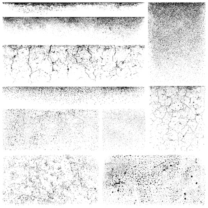 Set of grunge texture backgrounds and design elements. Isolated vector images black on white.