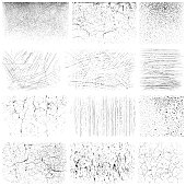 Set of grunge texture backgrounds. Isolated vector images black on white.