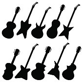 Different Guitars Silhouettes Isolated on White Background