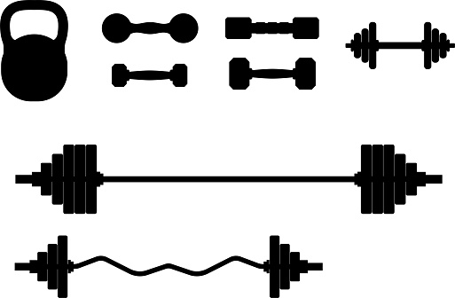 Set of gym equipment barbell and dumbbell