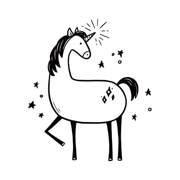 bildbanksillustrationer, clip art samt tecknat material och ikoner med set of had drawn cute unicorn - silly horse