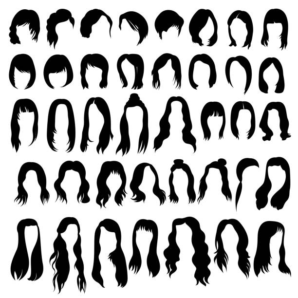 Set of hairstyles and haircuts templates on white background Set of hairstyles and haircuts templates on white background wig stock illustrations
