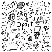 Set of hand drawn doodle sport icons. Collection of design elements