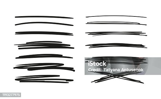 istock Set of hand drawn lines. Doodle design. Scribble with a pen, stripes with a pencil. Black abstract elements for design. Stock vector isolated on white background 1193277975