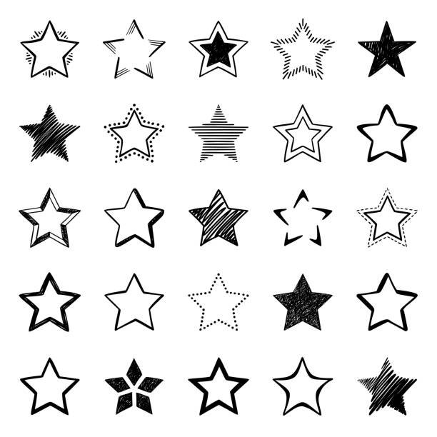 Set of hand drawn star icons Stars, vector design elements. Hand drawn icons set on a white background. cartoon star stock illustrations
