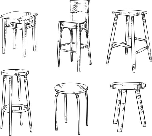 手描きのスツールのセット - 木製　椅子点のイラスト素材／クリップアート素材／マンガ素材／アイコン素材
