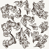 Collection of hand drawn vector filigree swirls for design