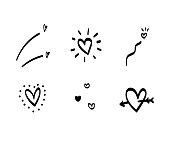 Set of hand drawn vector hearts.