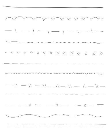 Set of hand drawn wavy, zigzag, sinuous horizontal lines. Vector illustration.