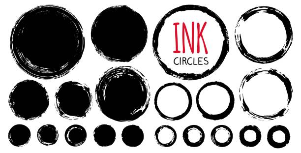 Set of hand painted ink circles Different circles set hand painted with ink brush, isolated on white background. Vector illustration. rough stock illustrations