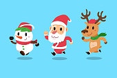 istock Set of happy christmas companions santa claus with his friend reindeer and snowman 887484480