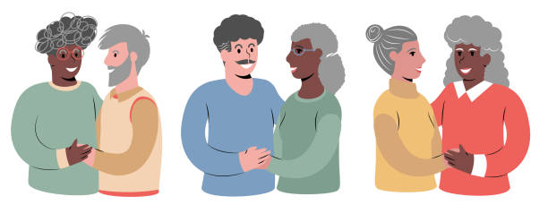 一組幸福的老年情侶肖像 - 同性情侶 幅插畫檔、美工圖案、卡通及圖標