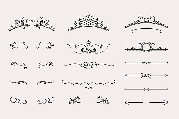 Set of headers and border elements set of vintage swirls and dividers, vector illustration embellishment stock illustrations