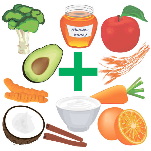 ilustrações de stock, clip art, desenhos animados e ícones de set of  healthy  food for good digestion. dieting meal - boosting