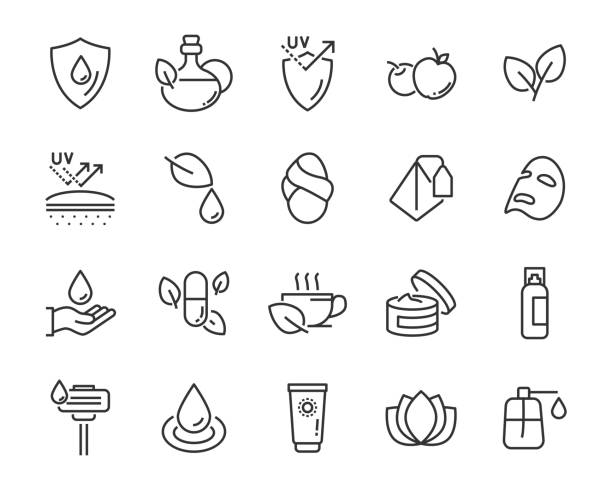 set of healthy skin care  icons, such as, mask,sun block, skin care, set of healthy skin care  icons, such as, mask,sun block, skin care, beauty icons stock illustrations