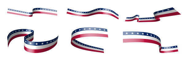 Set of holiday ribbons. American flag waving in wind. Separation into lower and upper layers. Design element. Vector on white background Set of holiday ribbons. American flag waving in wind. Separation into lower and upper layers. Design element. Vector on white background republicanism stock illustrations