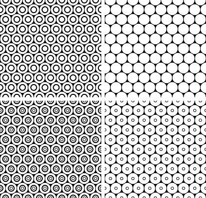 set of  honeycomb  black and white   seamless  patterns