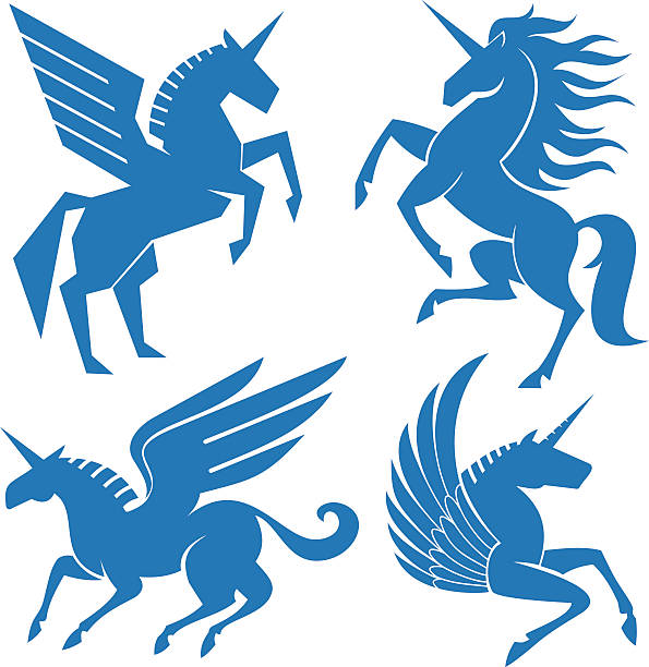 Set of horses Set of 4 horses, unicorns, pegasus pegasus stock illustrations