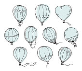 Set of  hot air baloons, vector line  illustration