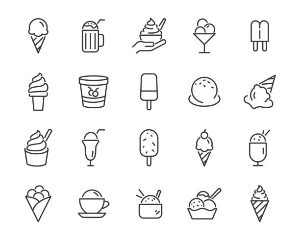 illustrations, cliparts, dessins animés et icônes de ensemble d'icônes de crème glacée, tels que parfait, yogourt glacé, sundae de crème glacée, vanille, chocolat - verrines