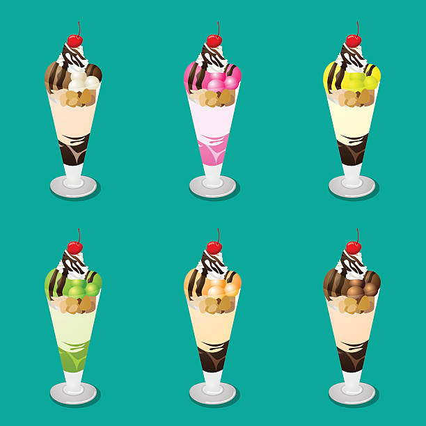 illustrations, cliparts, dessins animés et icônes de jeu de parfait à la crème glacée - verrines